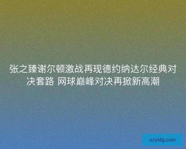 张之臻谢尔顿激战再现德约纳达尔经典对决套路 网球巅峰对决再掀新高潮 张之臻谢尔顿激战再现德约纳达尔经典对决套路 网球巅峰对决再掀新高潮
