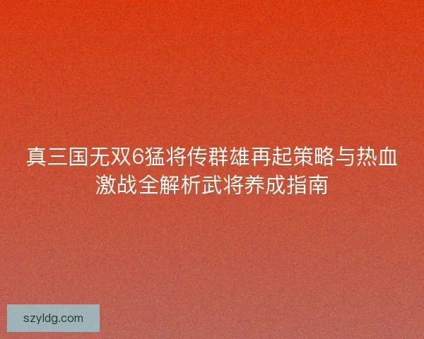 真三国无双6猛将传群雄再起策略与热血激战全解析武将养成指南 真三国无双6猛将传群雄再起策略与热血激战全解析武将养成指南